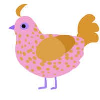 A pink and orange chicken with a speckle pattern