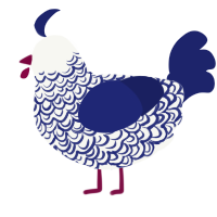 Evening Glory, a white and navy chicken with a double-lace pattern