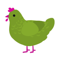A chartreuse chicken with a half-lace pattern