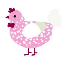 Speckles, a pink and white chicken with a speckle pattern