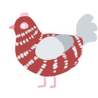 Conversation Hearts, a red and mist chicken with a bar pattern