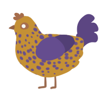 A gold and overcast chicken with a speckle pattern