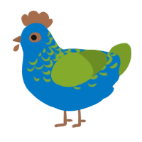 dirt, a sapphire and chartreuse chicken with a half-lace pattern