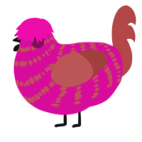 Hexon Bogon, a fuchsia and red chicken with a bar pattern