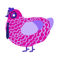 Bimon, a fuchsia and lilac chicken with a lace pattern