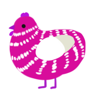A fuchsia and white chicken with a bar pattern