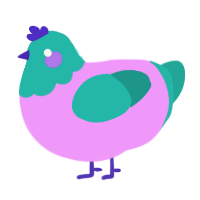A lavender and turquoise chicken with a head pattern