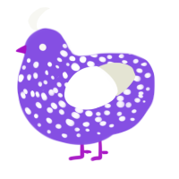 A blurple and white chicken with a speckle pattern