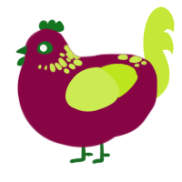 Oxalis, a maroon and lime chicken with a neck-speckle pattern