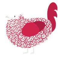 Crism, a white and crimson chicken with a double-lace pattern
