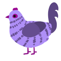 Raphael, a lilac and overcast chicken with a bar pattern