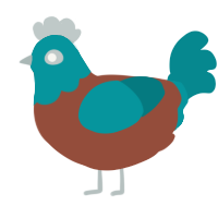 Statue of Liberty, a russet and teal chicken with a head pattern