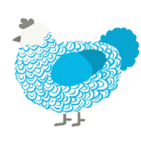 A white and cerulean chicken with a double-lace pattern
