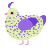Ghoul, a apple and blurple chicken with a speckle pattern