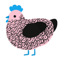 A rose and black chicken with a double-lace pattern