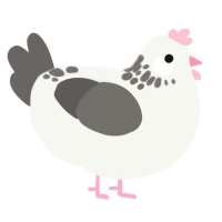 A white and grey chicken with a neck-speckle pattern