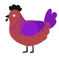 A red and violet chicken with a half-lace pattern