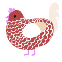 A red and cream chicken with a lace pattern