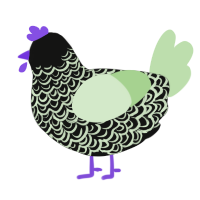 commune with nature, a black and gluppy chicken with a double-lace pattern