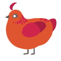 A vermilion and crimson chicken with a neck-speckle pattern