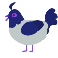 A silver and navy chicken with a head pattern