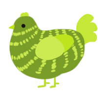 A chartreuse and lime chicken with a bar pattern