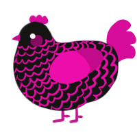 Yuni, a black and fuchsia chicken with a lace pattern