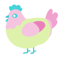 A apple and pink chicken with a head pattern