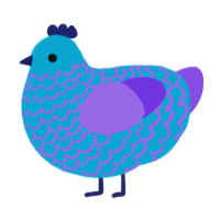 A cerulean and blurple chicken with a lace pattern