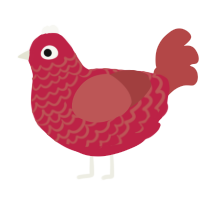 A crimson and red chicken with a lace pattern