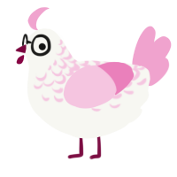 A white and pink chicken with a half-lace pattern