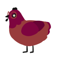 A red and maroon chicken with a head pattern
