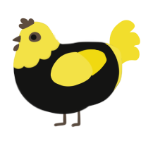 A black and yellow chicken with a head pattern