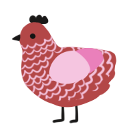 A red and pink chicken with a lace pattern