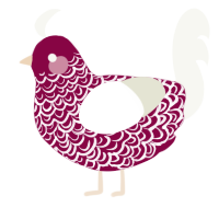 Velvet, a maroon and white chicken with a double-lace pattern