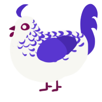 Snowberry, a white and indigo chicken with a half-lace pattern