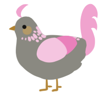 A ash and pink chicken with a neck-speckle pattern