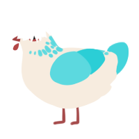 blue cheese, a cream and aqua chicken with a neck-speckle pattern