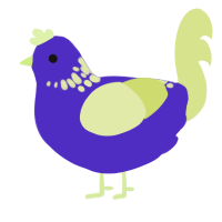 A indigo and lemon chicken with a neck-speckle pattern