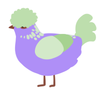 A lilac and gluppy chicken with a neck-speckle pattern