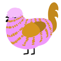 A lavender and ochre chicken with a bar pattern
