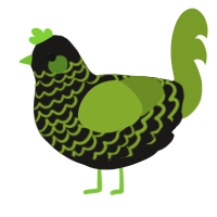 A sable and chartreuse chicken with a lace pattern