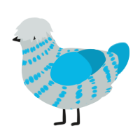 A silver and cerulean chicken with a bar pattern