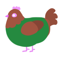 dirt, a viridian and russet chicken with a head pattern