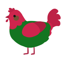 poinsettia, a leaf and crimson chicken with a head pattern