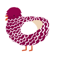 A maroon and cream chicken with a lace pattern