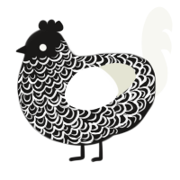 nightplume, a sable and white chicken with a double-lace pattern