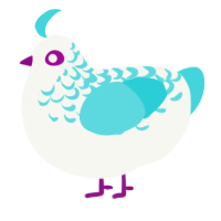 A white and aqua chicken with a half-lace pattern