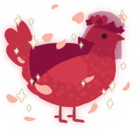 ABRACADABRA, a crimson chicken with a speckle pattern