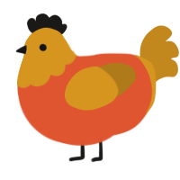 pumpkin broth, a vermilion and ochre chicken with a head pattern